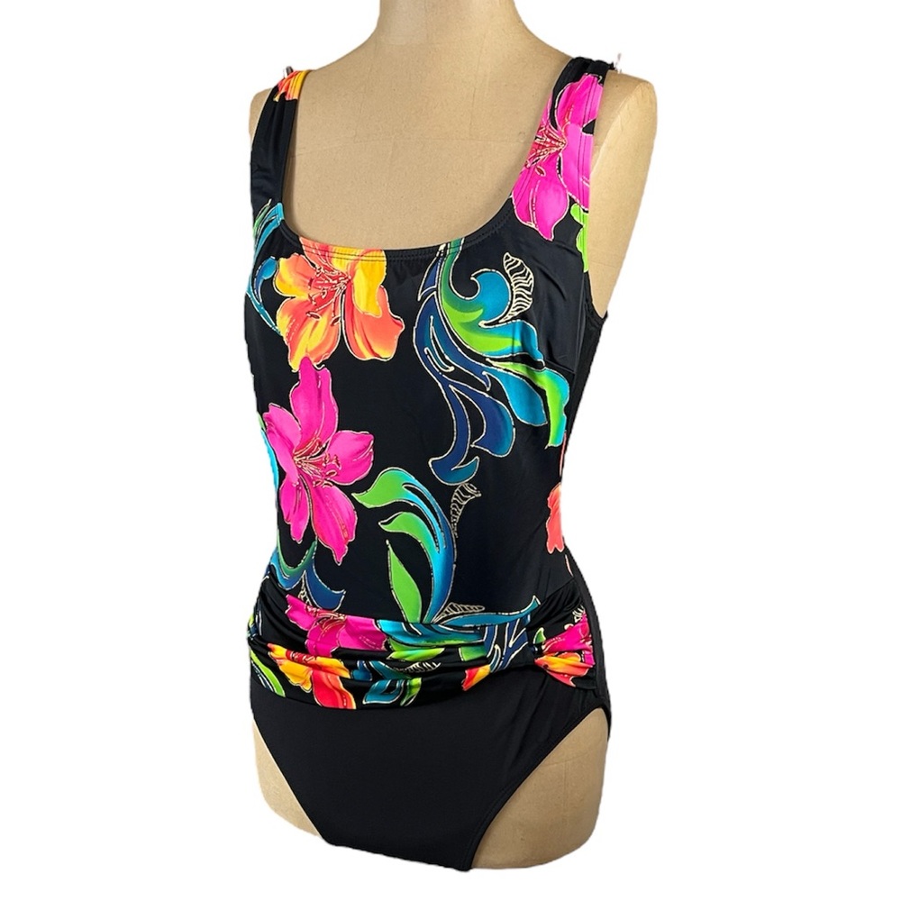 LONGITUDE Black & Colorful Tropical One Piece 10